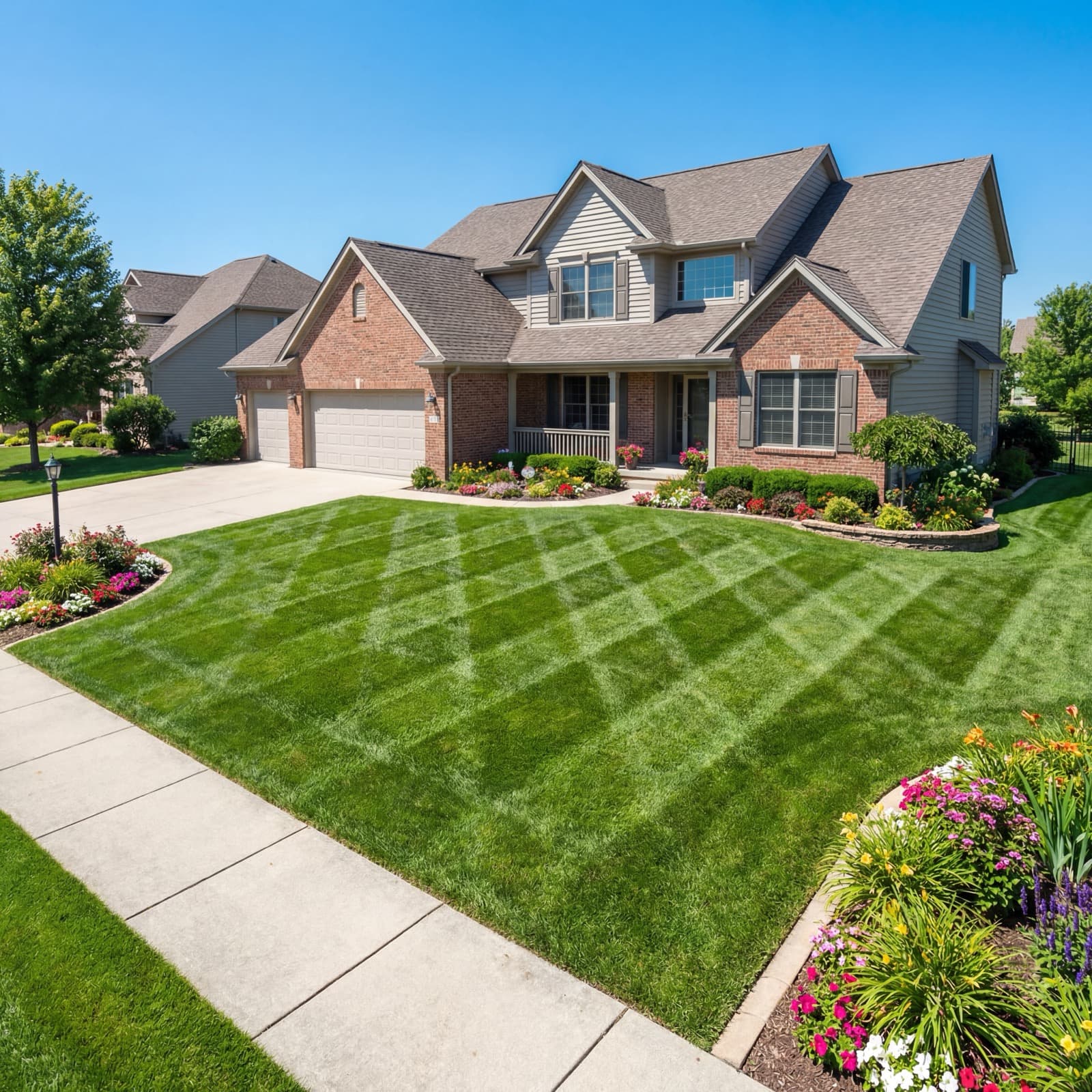 Professionally maintained Cumberland Lawncare property with striped mowing lines